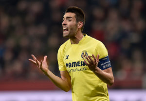 LEVERKUSEN, GERMANY - MARCH 17:  Bruno Soriano of Villarreal reacts during the UEFA Europa League round of 16, second leg match between Bayer Leverkusen and Villarreal CF at Bay Arena on March 17, 2016 in Leverkusen, Germany.  (Photo by Dennis Grombkowski/Bongarts/Getty Images)