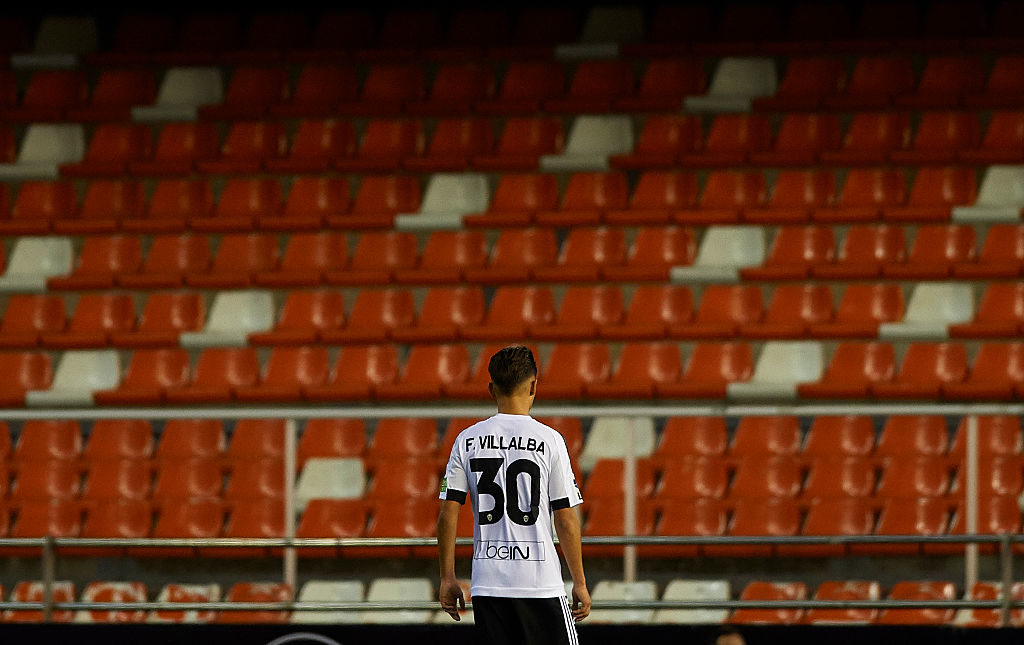 VALENCIA, SPAIN - FEBRUARY 10:  Fran Villalba of Valencia is pictured during the Copa del Rey Semi Final, second leg match between Valencia CF and FC Barcelona at Estadio Mestalla on February 10, 2016 in Valencia, Spain.  (Photo by Manuel Queimadelos Alonso/Getty Images)