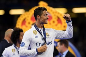 CARDIFF, WALES - JUNE 03: Cristiano Ronaldo of Real Madrid celebrates after the UEFA Champions League Final between Juventus and Real Madrid at National Stadium of Wales on June 3, 2017 in Cardiff, Wales. (Photo by Matthias Hangst/Getty Images)
