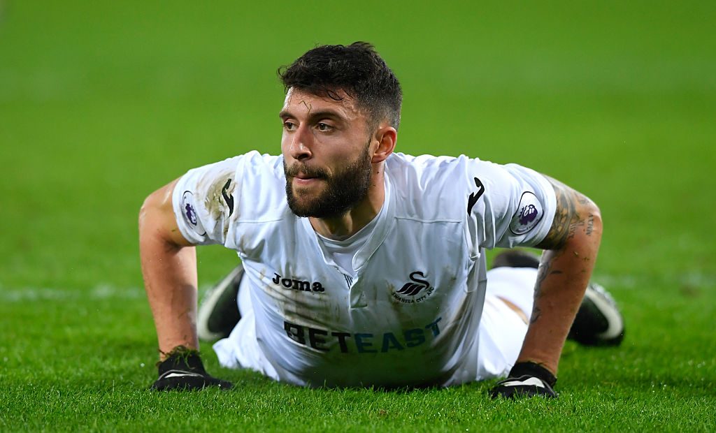 during the Premier League match between Swansea City and Arsenal at Liberty Stadium on January 14, 2017 in Swansea, Wales.